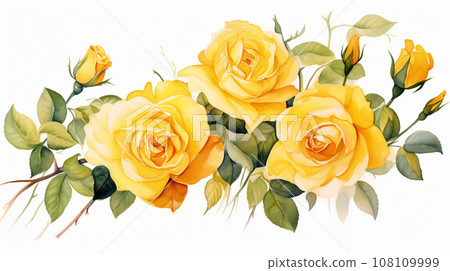 roses bunch watercolor painting on white background for floral delightful decoration. generative AI 108109999