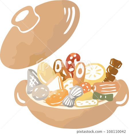 冬季關東煮，鍋，煮食，水彩，手繪，模擬觸摸，插畫素材集 108110042