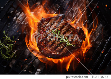 grilling steak on flaming generative ai grilling steak on flaming generative ai 108110284