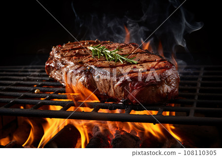 grilling steak on flaming generative ai grilling steak on flaming generative ai 108110305