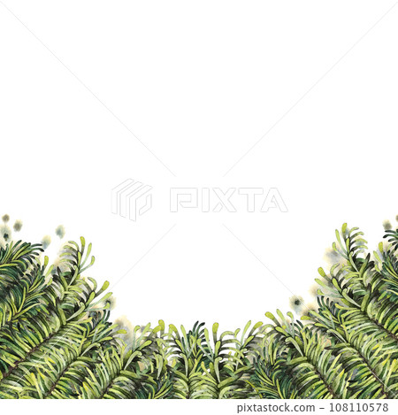 Watercolor Christmas frame, fir branch and background. Watercolor Christmas frame, fir branch and background. 108110578