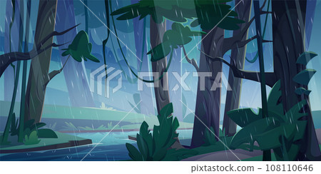 Rain in night jungle forest Rain in night jungle forest 108110646