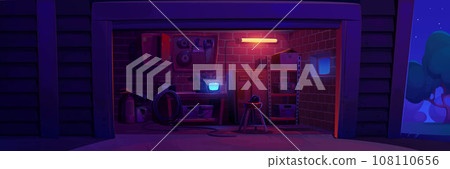 Garage interior inside at night cartoon background Garage interior inside at night cartoon background 108110656