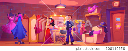 Light theater makeup room with mirror for dressing Light theater makeup room with mirror for dressing 108110658