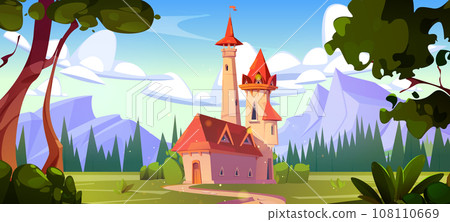 Fantasy castle on mountain landscape Fantasy castle on mountain landscape 108110669