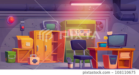 Bunker interior with furniture and equipment Bunker interior with furniture and equipment 108110675