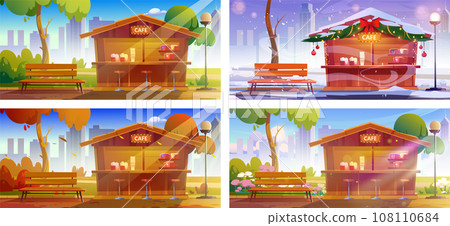 Different season set for outdoor park street cafe 108110684