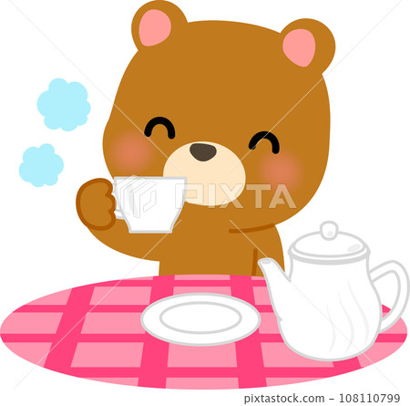 Bear character enjoying tea time 108110799