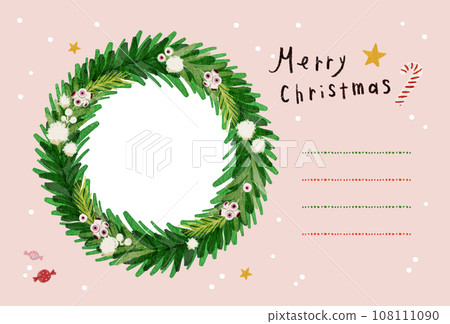 可包含照片的水平聖誕花圈明信片-水平相框卡粉紅色 108111090