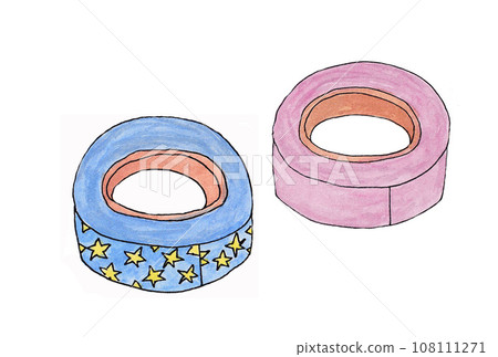 Illustration set of star patterns and pink masking tape drawn with water-based pens and transparent watercolors Illustration set of star patterns and pink masking tape drawn with water-based pens and transparent watercolors 108111271