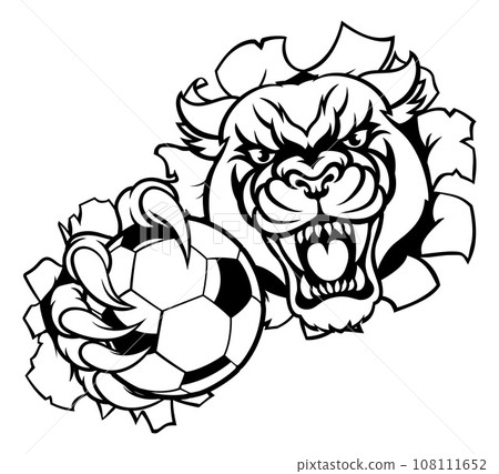 Panther Cougar Jaguar Cat Soccer Football Mascot Panther Cougar Jaguar Cat Soccer Football Mascot 108111652
