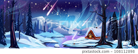 Winter vector landscape with a house in the forest 108112898