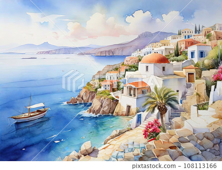 Captivating Greece: Enchanting Watercolor Paintings of the Island Beauty 108113166