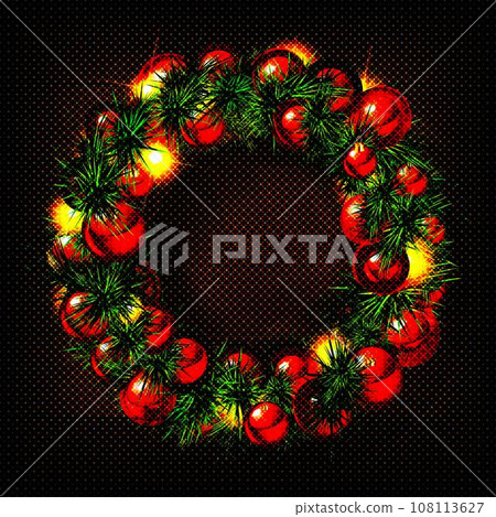 Green christmas wreath decorated with gold balls Green christmas wreath decorated with gold balls 108113627