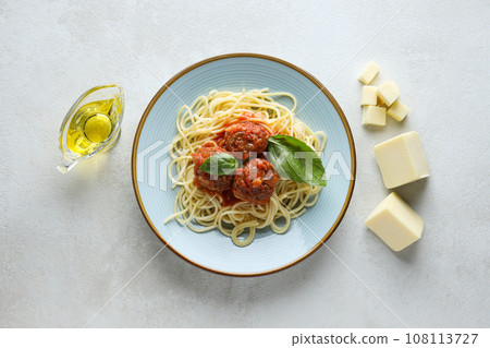 Pasta with meatballs, concept of tasty and delicious food Pasta with meatballs, concept of tasty and delicious food 108113727