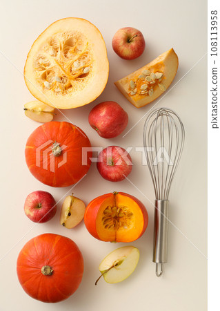 Ingredients for autumn baking, top view. 108113958
