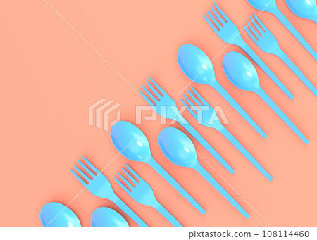 Set of disposable utensils like spoon, fork and knife on monochrome background. Set of disposable utensils like spoon, fork and knife on monochrome background. 108114460