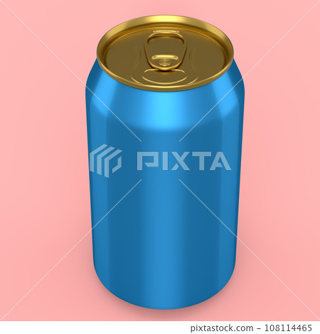 Gold aluminum beer or soda can for mini refrigerator isolated on pink background 108114465