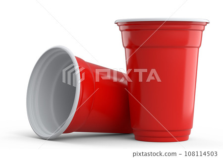 Set of pastic disposable party cup for juice, fresh, beer on white background. 108114503