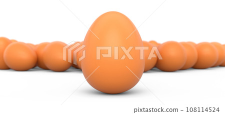 Group of farm raw organic brown chicken eggs in a crowd on white background 108114524