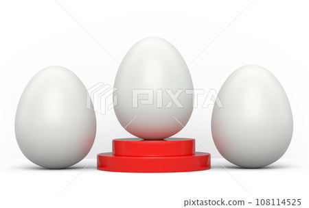 Farm white egg on podium and crowd of eggs standing in line on white background Farm white egg on podium and crowd of eggs standing in line on white background 108114525