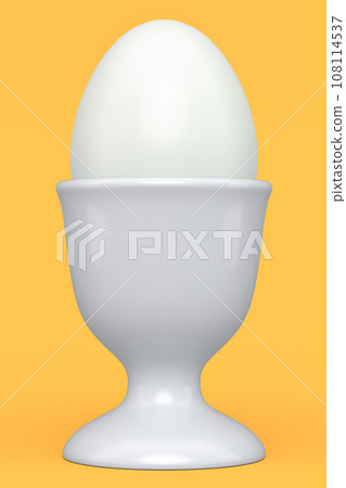 Farm boiled organic white sugar-coated eggs in ceramic egg cup for breakfast 108114537