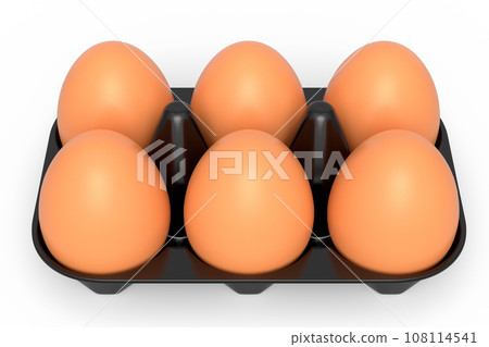 Farm raw organic brown eggs for morning breakfast in plastic tray 108114541
