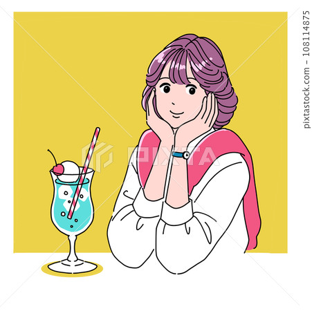 80's anime style girl and cream soda 80's anime style girl and cream soda 108114875