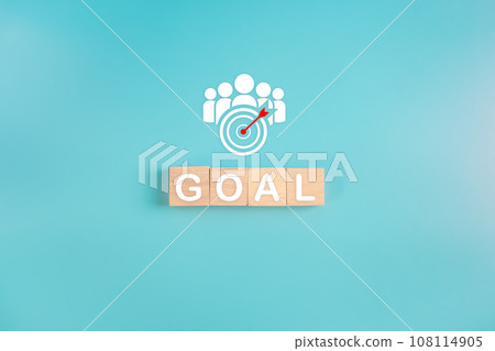 business goal achievement and objective concept.wooden block with business icons. 108114905