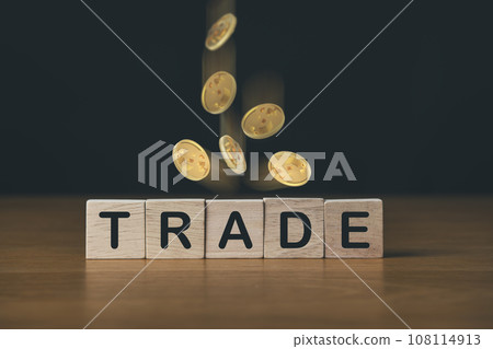Business trade with wooden blocks and coins.Corporate Partnership Strategy and trade business concept. 108114913