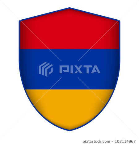 Armenia flag in shield shape. Vector illustration. Armenia flag in shield shape. Vector illustration. 108114967