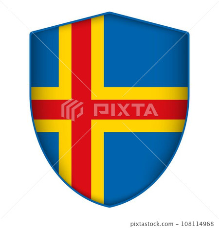 Aland flag in shield shape. Vector illustration. Aland flag in shield shape. Vector illustration. 108114968