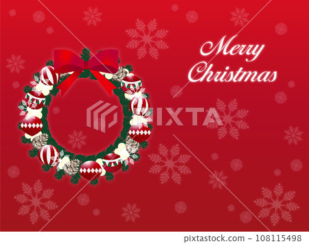 Christmas wreath and letters background of red and white Christmas ornaments Christmas wreath and letters background of red and white Christmas ornaments 108115498