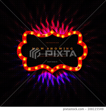 Vintage frame with illuminated light bulbs. Vintage frame with illuminated light bulbs. 108115549