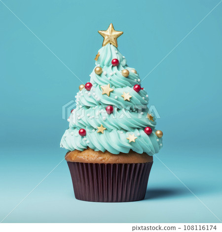 Christmas cupcake with a Christmas tree decoration Christmas cupcake with a Christmas tree decoration 108116174