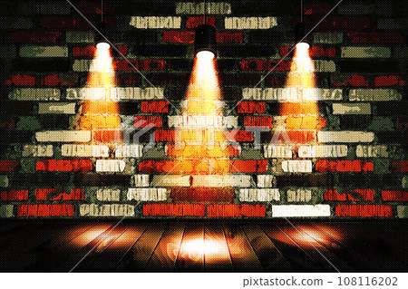 An old inner room with a brick wall and spotlights 108116202