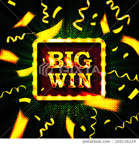 Big win gold text on retro red board vector banner 108116224