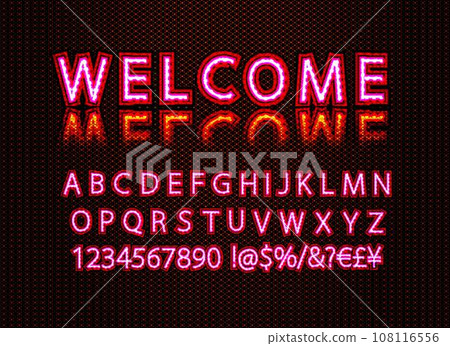Bright Neon Alphabet Letters, Numbers and Symbols 108116556