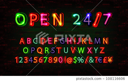 Realistic fashionable neon font. Realistic fashionable neon font. 108116606