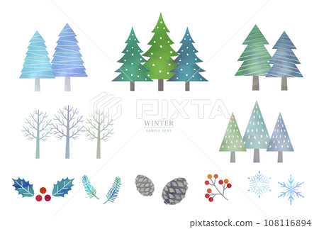 Various winter trees illustration material set Various winter trees illustration material set 108116894