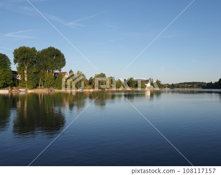 Beauty of Rhine River in European STEIN AM RHEIN town in SWITZERLAND 108117157