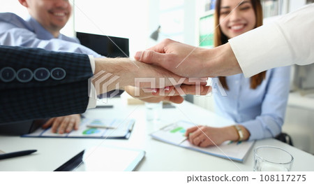 Businessmen discussing stipulation of profitable contract 108117275