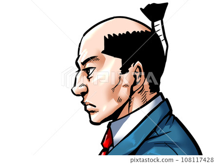 Graphic manga style illustration of an expressionless male profile 108117428