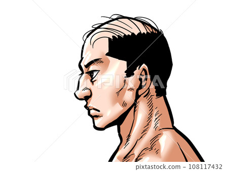 一個面無表情的男性輪廓的圖形漫畫風格插圖 一個面無表情的男性輪廓的圖形漫畫風格插圖 108117432