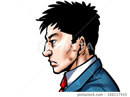 Graphic manga style illustration of an expressionless male profile Graphic manga style illustration of an expressionless male profile 108117433