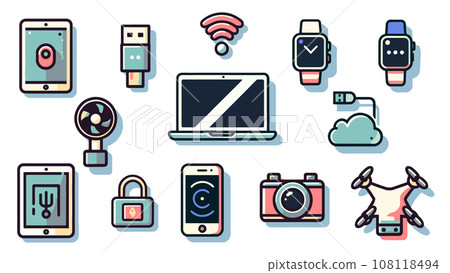 智慧型手錶和智慧型手機小工具的圖示集（生成 AI） 108118494