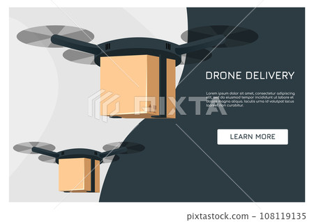 Drone delivery concept, Fast delivery, Automated quadcopter flying over map and carrying. Webpage, app design 108119135