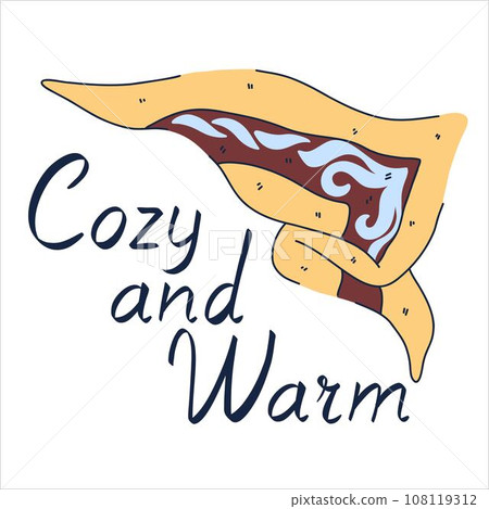lettering is warm and cozy with a warm painted folk scarf in doodle style 108119312