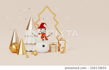 Christmas backgrounds with podium stage platform in minimal New year event theme. Merry Christmas scene for product display mock up banner. Empty stand pedestal decor in Xmas winter scene. 3D render. 108119693