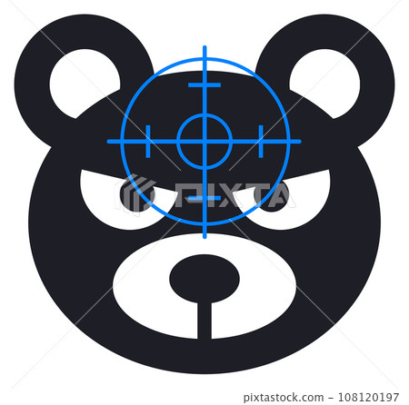 Illustration of aiming a dangerous animal bear's vital points and exterminating it with a hunting gun 108120197